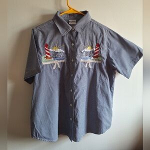 BonWorth vintage embroidered nautical blouse Size M Petite